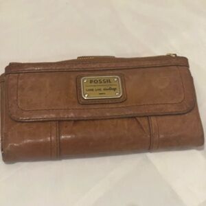 Vintage Fossil Emory Soft Leather clutch Wallet with Logo Plate 7.5x3.5x4